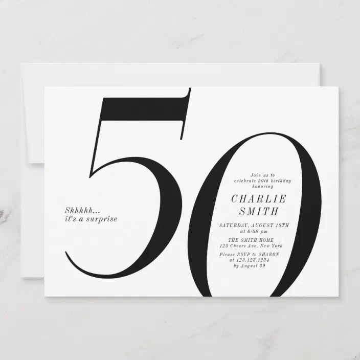 50th Birthday Invitation Black and White