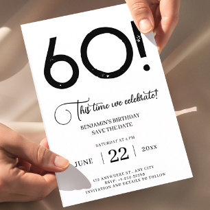 Modern Minimalist Black And White 60th Birthday Invitation