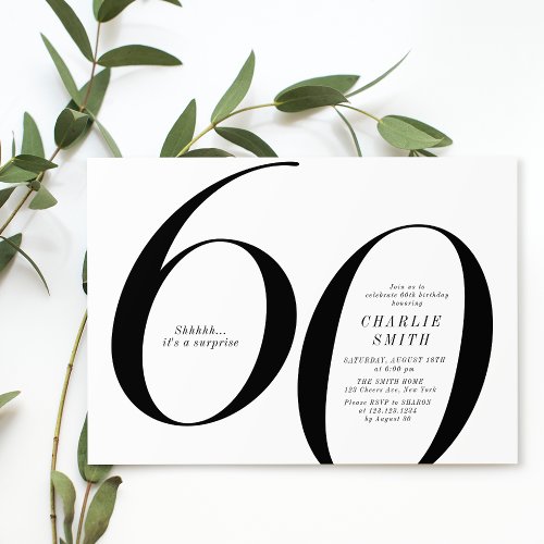 Modern minimalist black and white 60th birthday invitation
