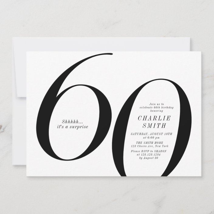 Modern minimalist black and white 60th birthday invitation