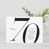 Modern minimalist black and white 70th birthday invitation (Standing Front)