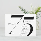 Modern minimalist black and white 75th birthday invitation (Standing Front)