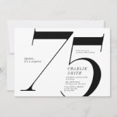 Modern minimalist black and white 75th birthday invitation (Front)