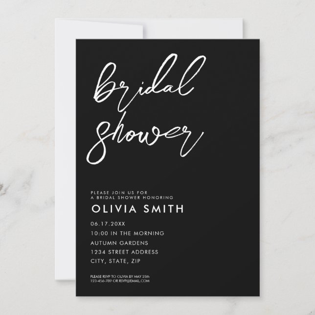 Modern Minimalist Black and White Bridal Shower Invitation (Front)