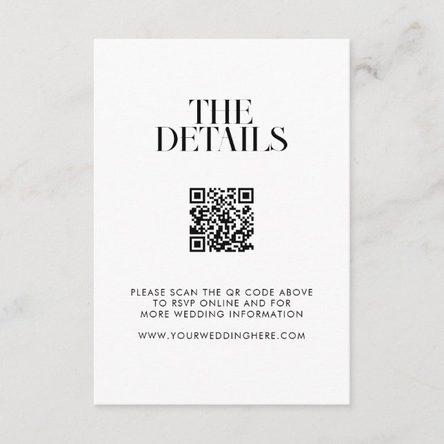 Modern Minimalist Black and White Chic Wedding Enclosure Card (Front)
