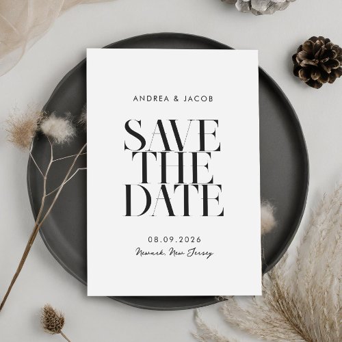 Modern Minimalist Black and White Chic Wedding Save The Date