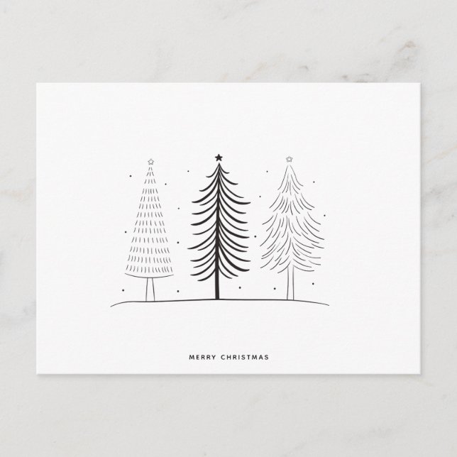 Modern Minimalist Black And White  Christmas Tree Holiday Postcard (Front)