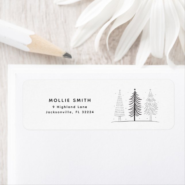 Modern Minimalist Black And White  Christmas Tree Label (Insitu)