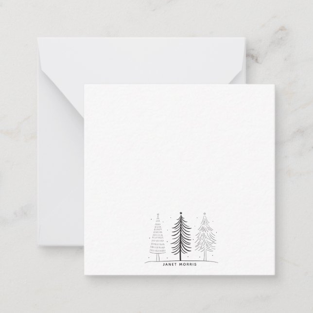 Modern Minimalist Black And White  Christmas Tree Note Card (Front)