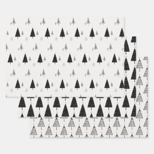 Modern Minimalist Black and White Christmas Tree  Wrapping Paper Sheets