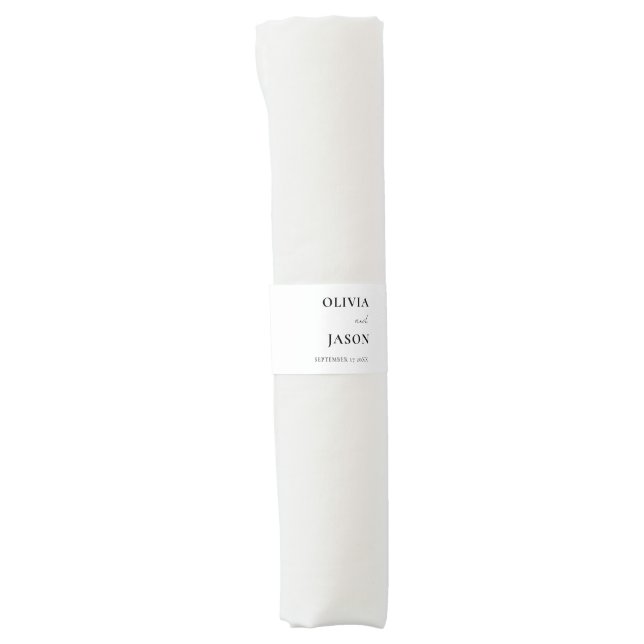 Modern Minimalist Black and White Custom Wedding Napkin Bands (Front)
