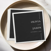 Modern Minimalist Black and White Custom Wedding Napkins