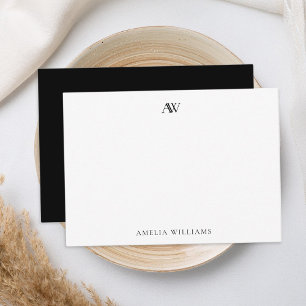 Modern Minimalist Black and White Elegant Monogram Note Card