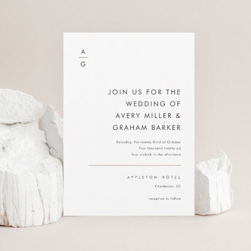 Modern Minimalist Black and White Elegant Wedding Invitation