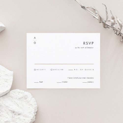 Modern Minimalist Black and White Elegant Wedding RSVP Card