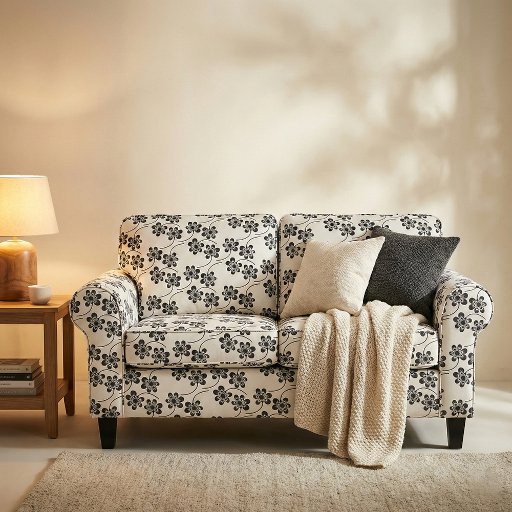 Modern Minimalist Black and White Floral Pattern Fabric