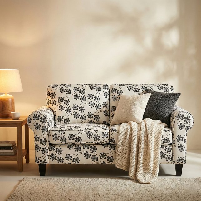 Modern Minimalist Black and White Floral Pattern Fabric (Creator Uploaded)
