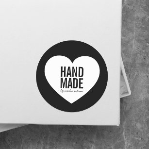 Modern Minimalist Black and White Handmade Heart Classic Round Sticker