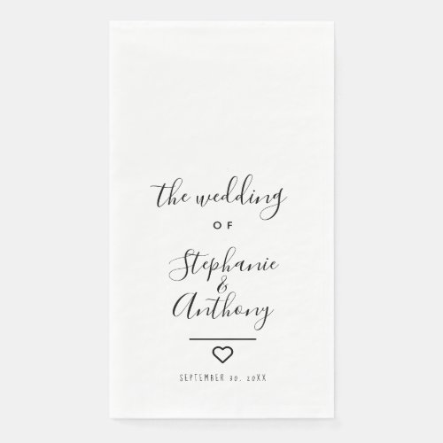 Modern Minimalist Black and White Heart Wedding  Paper Guest Towels