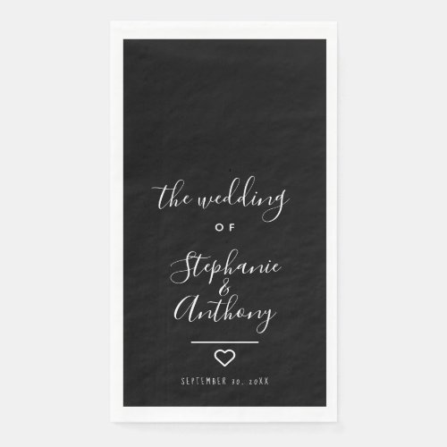 Modern Minimalist Black and White Heart Wedding   Paper Guest Towels