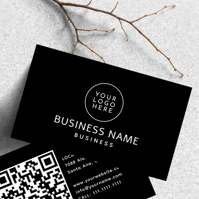 Modern Minimalist Black and White Logo Qr Code Business Card | Zazzle