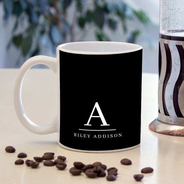 Modern Minimalist Black and White Monogram Coffee Mug (Creator Uploaded)