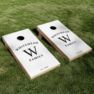 Modern Minimalist Black and White Monogram Family Cornhole Set