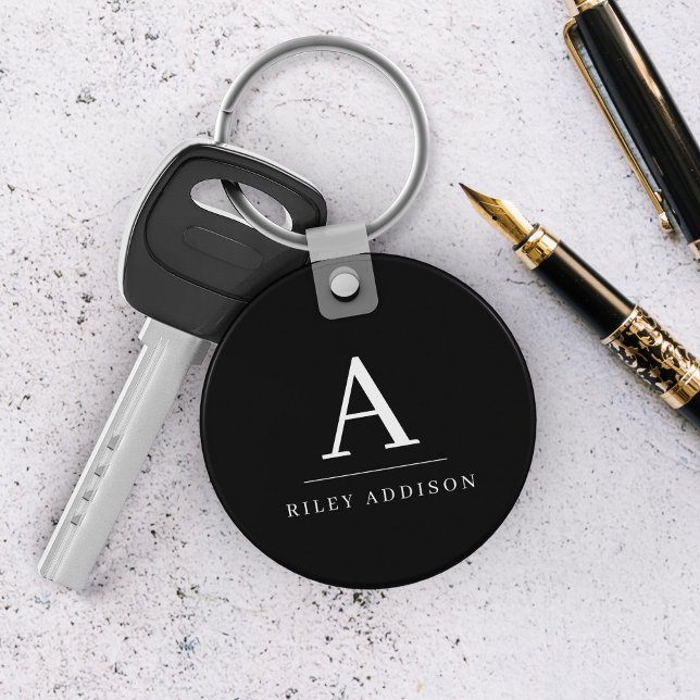 Modern Minimalist Black and White Monogram Keychain (Creator Uploaded)