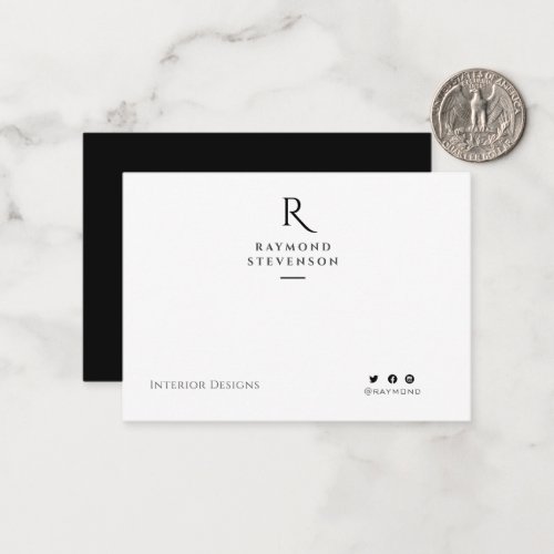 modern minimalist black and white monogram note card