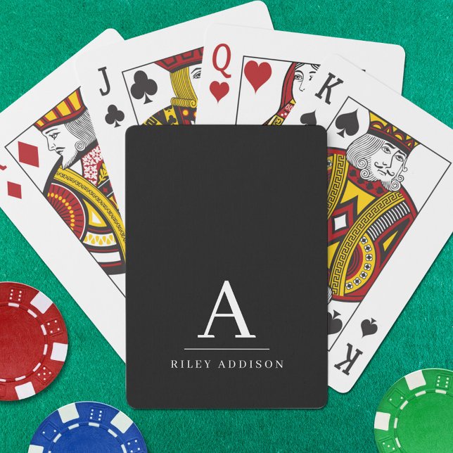 Modern Minimalist Black and White Monogram Poker Cards (Creator Uploaded)