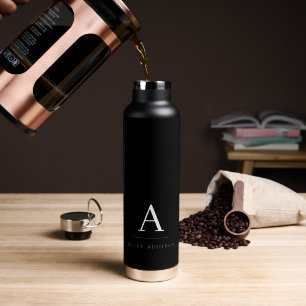 Modern Minimalist Black and White Monogram Water Bottle