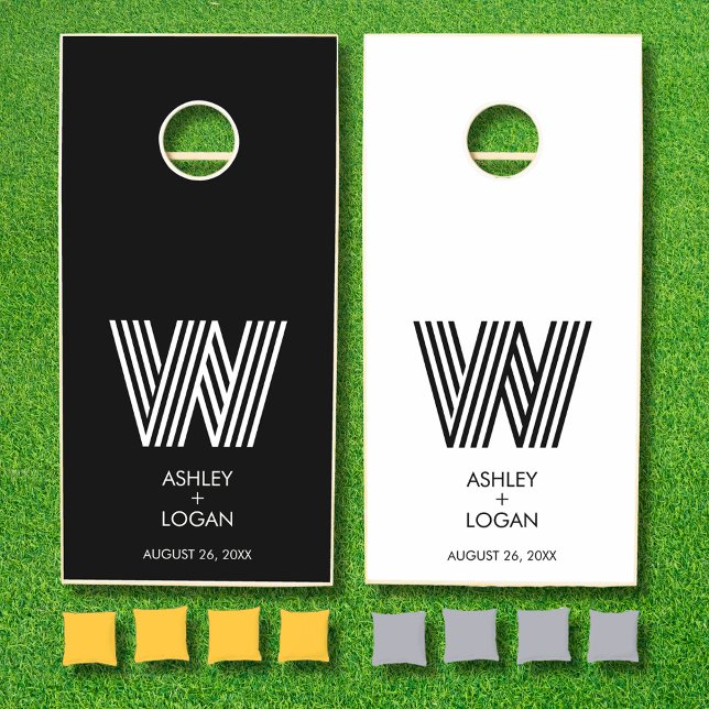 Modern Minimalist Black and White Monogram Wedding Cornhole Set (Creator Uploaded)