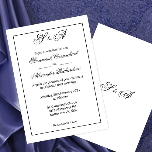 Modern Minimalist Black and White Monogram Wedding Invitation