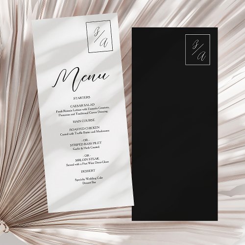 Modern Minimalist Black and White Monogram Wedding Menu