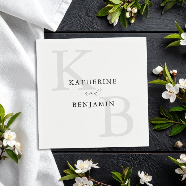 Modern Minimalist Black and White Monogram Wedding Napkins (Creator Uploaded)