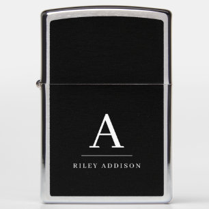 Modern Minimalist Black and White Monogram Zippo Lighter