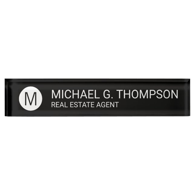 Modern Minimalist Black and White Name Plate (Front)