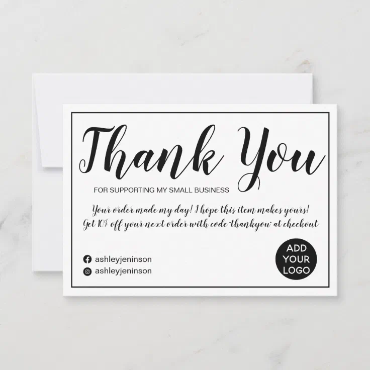 Modern minimalist black and white order thank you | Zazzle