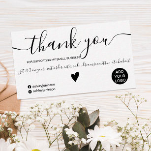 Modern minimalist black and white order thank you business card