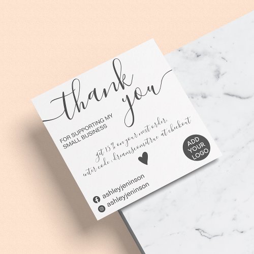 Modern minimalist black and white order thank you square business card