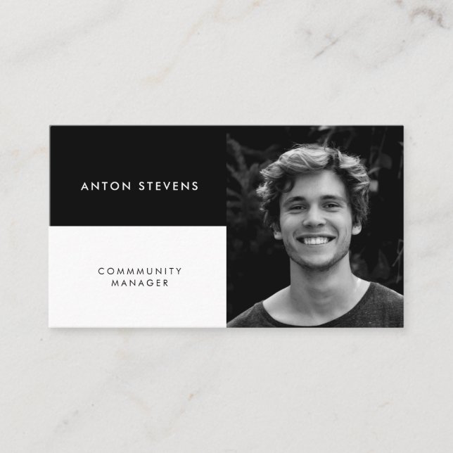 Modern minimalist black and white photo business card (Front)
