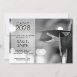 Modern Minimalist Black and White Photo Graduation Invitation