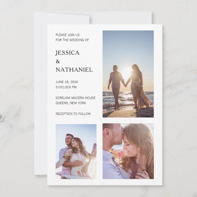 Modern Minimalist Black and White Photo Wedding Invitation (Front)