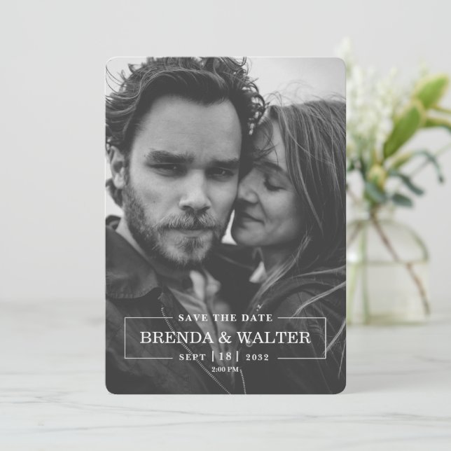 Modern Minimalist Black And White Photo Wedding  Invitation (Standing Front)