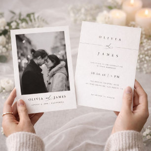 Modern Minimalist Black and White Photo Wedding Invitation