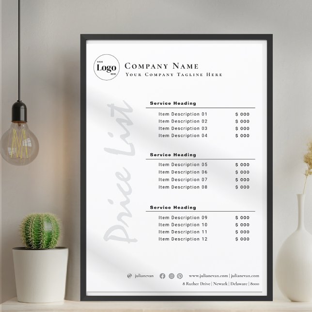 Modern Minimalist Black and White Price List (Modern Minimalist Black and White Price List)
