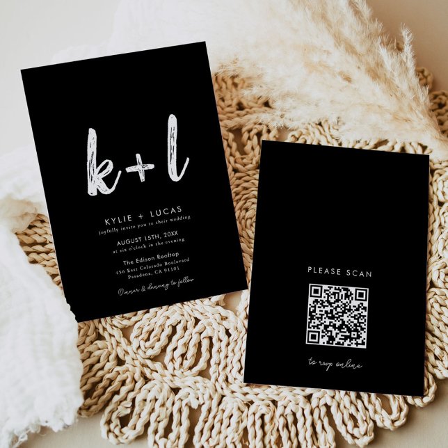 Modern Minimalist Black and White Qr Code Wedding  Invitation (Creator Uploaded)