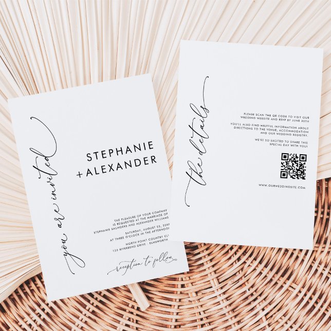 Modern Minimalist Black and White QR Code Wedding Invitation (Creator Uploaded)