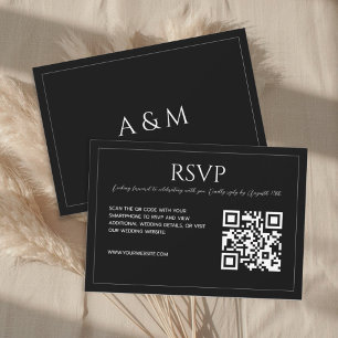 Modern minimalist black and white QR code wedding RSVP Card