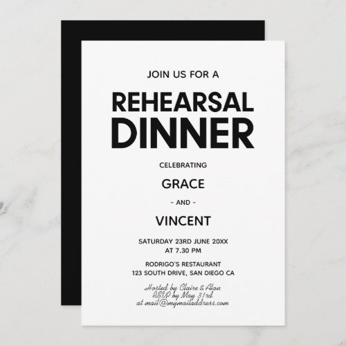 Modern minimalist Black and white rehearsal dinner Invitation